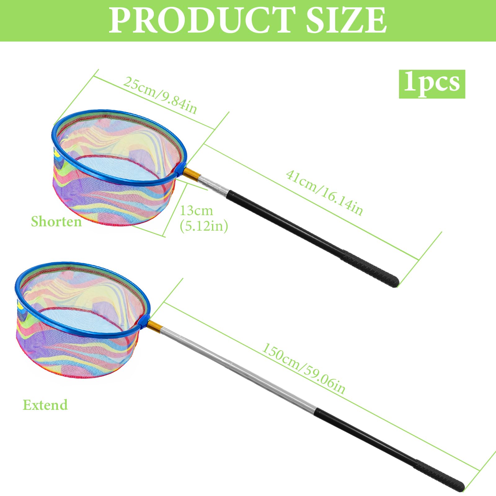Redes de Pesca para Niños,Cazamariposas con Mango Telescópico,Red de Captura Pequeña,Extensible de 41 cm a 150 cm, Ideal para la Playa, Juegos al Aire Libre y el jardín