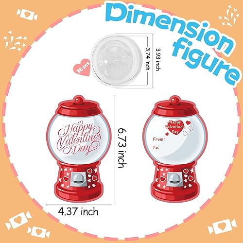Miniatura 5 de Paquete de 36 tarjetas de San Valentín con diseños de máquina de chicle para niños, bolsas redondas adhesivas con regalos de San Valentín para la