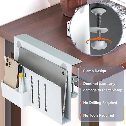 Miniatura 3 de Soporte de almacenamiento lateral para escritorio, soporte para laptop con soporte magnético para bolígrafos, bandeja de gestión de cables debajo