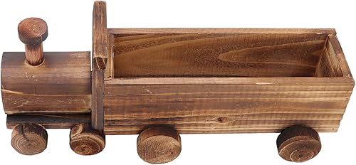 Miniatura 8 de Sempoda Maceta creativa de madera para plantas suculentas, maceta con forma de tren de dibujos animados, bonsái, bonito adorno rústico para