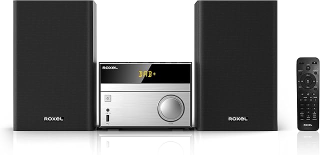 ROXEL RCD-280 Micro Hi-Fi CD Player with DAB/DAB+ and FM Radio Compact Hi-fi System / Multi playback / Bluetooth/ USB / MP3 / AUX, Amber LED display, 3 Metres long Speaker Cables, 30W RMS