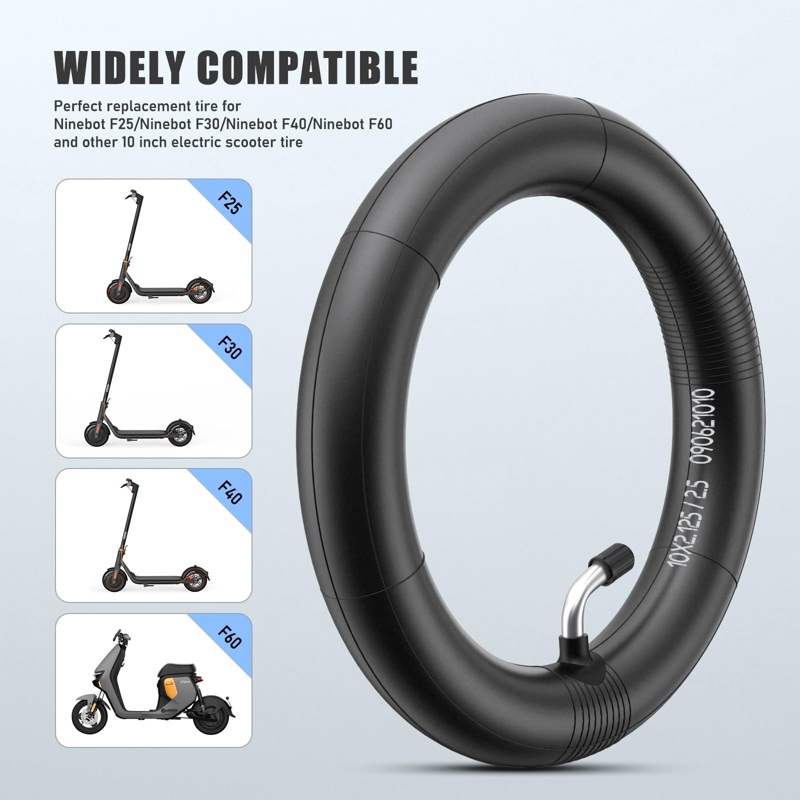 SYACHI Camaras de Aire Patinete Electrico 10 Pulgadas(10x2.125,10x2.5) Válvula Curvada 45º Grosor Extra Forzada,10 x 2,125 Cámara de Aire para E-Scooter, Compatible con Patinete Eléctrico (1PCS)