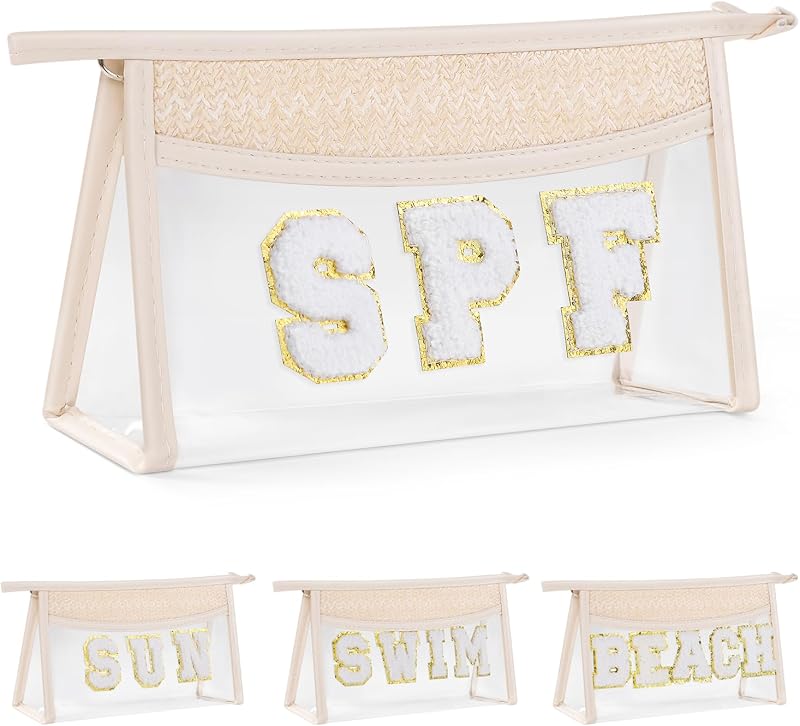 Necessaire transparente Etercycle com zíper e letras de chenille, 20,07 cm x 7,62 cm x 14,22 cm