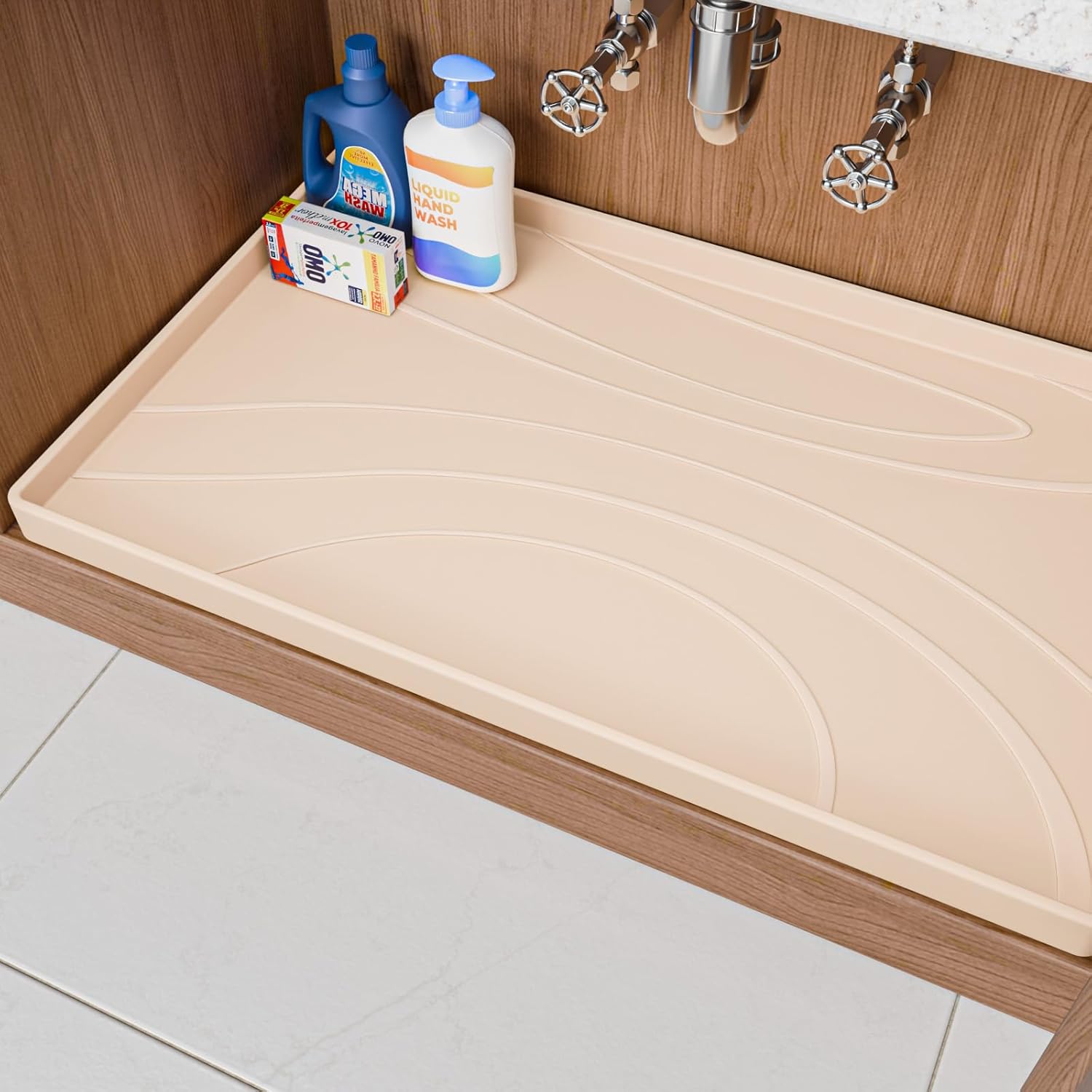 Under Sink Mat 28" x 19", Waterproof Silicone Cabinet Liner Tray, Leakproof Under Sink Organizer for Kitchen Bathroom, Non-Slip Shelf Protector, Oil-Resistant, Easy to Clean, Durable