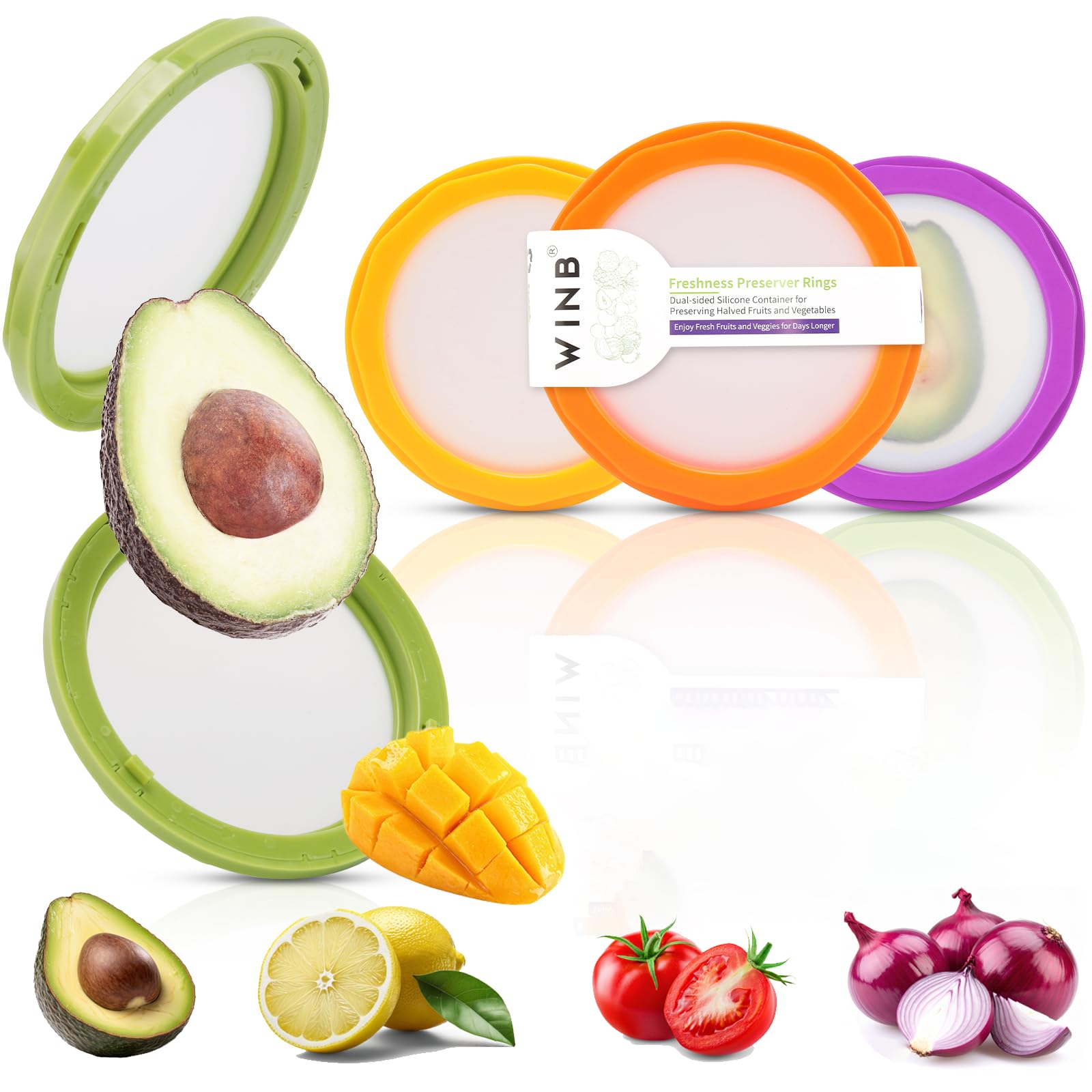 Winb Avocado Saver and Onion Storage - 4-Piece Set Silicone Food Storage Containers, Multifunctional and Perfect for Lemons, Tomatoes, Potatoes, Garlic