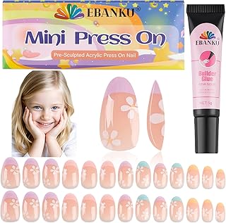 EBANKU 26 Stück Kinder falsche Nägel Kinder Mädchen drücken auf kurze künstliche falsche Nägel niedlich volle Abdeckung Acryl Nagel Tip Kit für Mädchen Nagel Dekoration