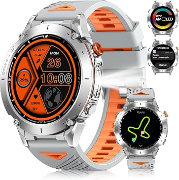GPS Military Smart Watch for Men with Bluetooth Call, 1.43" AMOLED Waterproof Smart Watch with Flashlight, 170 Sport Mode, 730mAh Heart Rate/SpO2/Sleep Monitor Fitnes Tracker for Android iOS