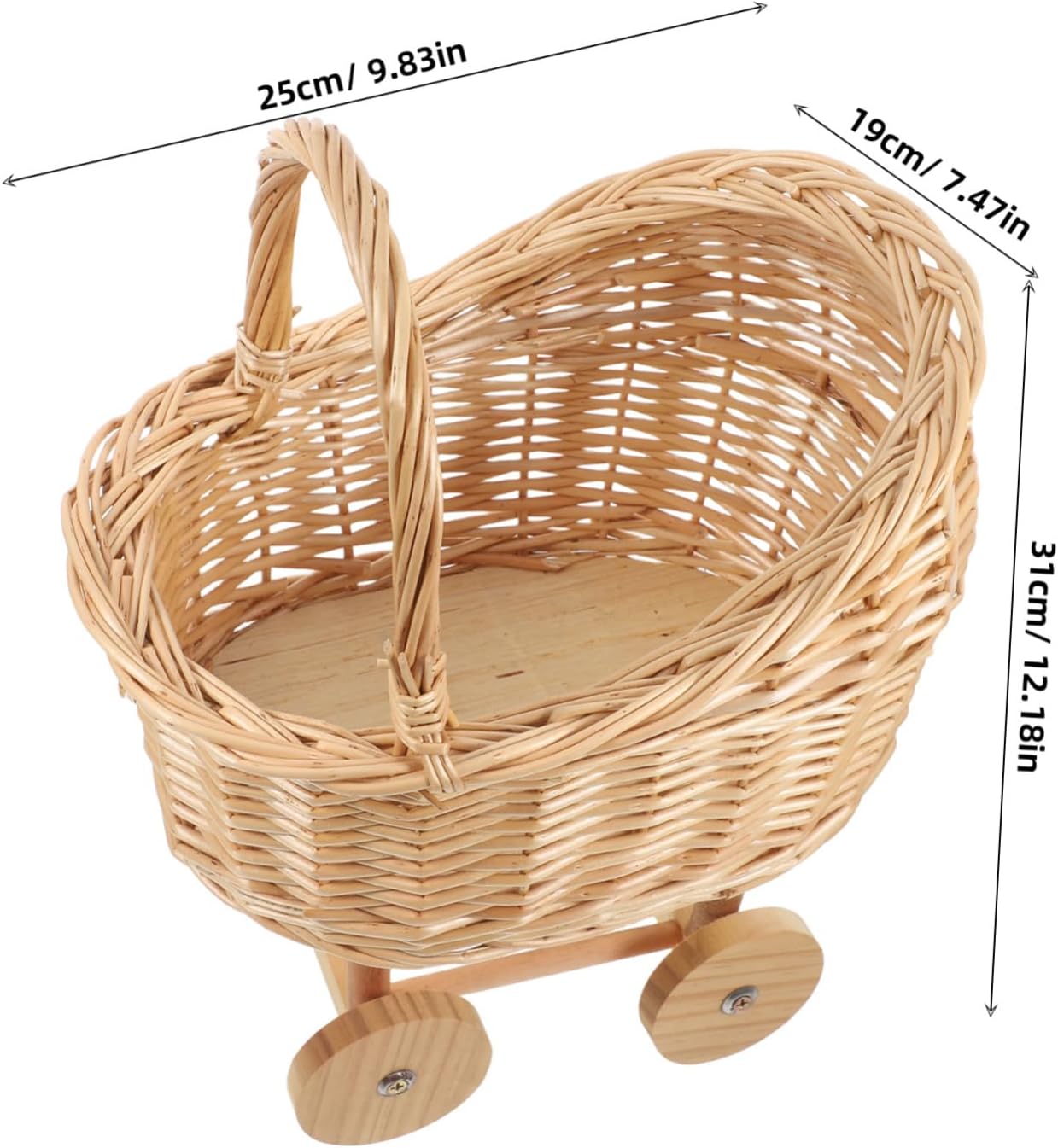 Stroller Shaped Woven Flower Basket with Handles Rustic Rattan Basket for Wedding Decorations Shower and Party Centerpieces Versatile Floral Caddy for Fresh Flowers