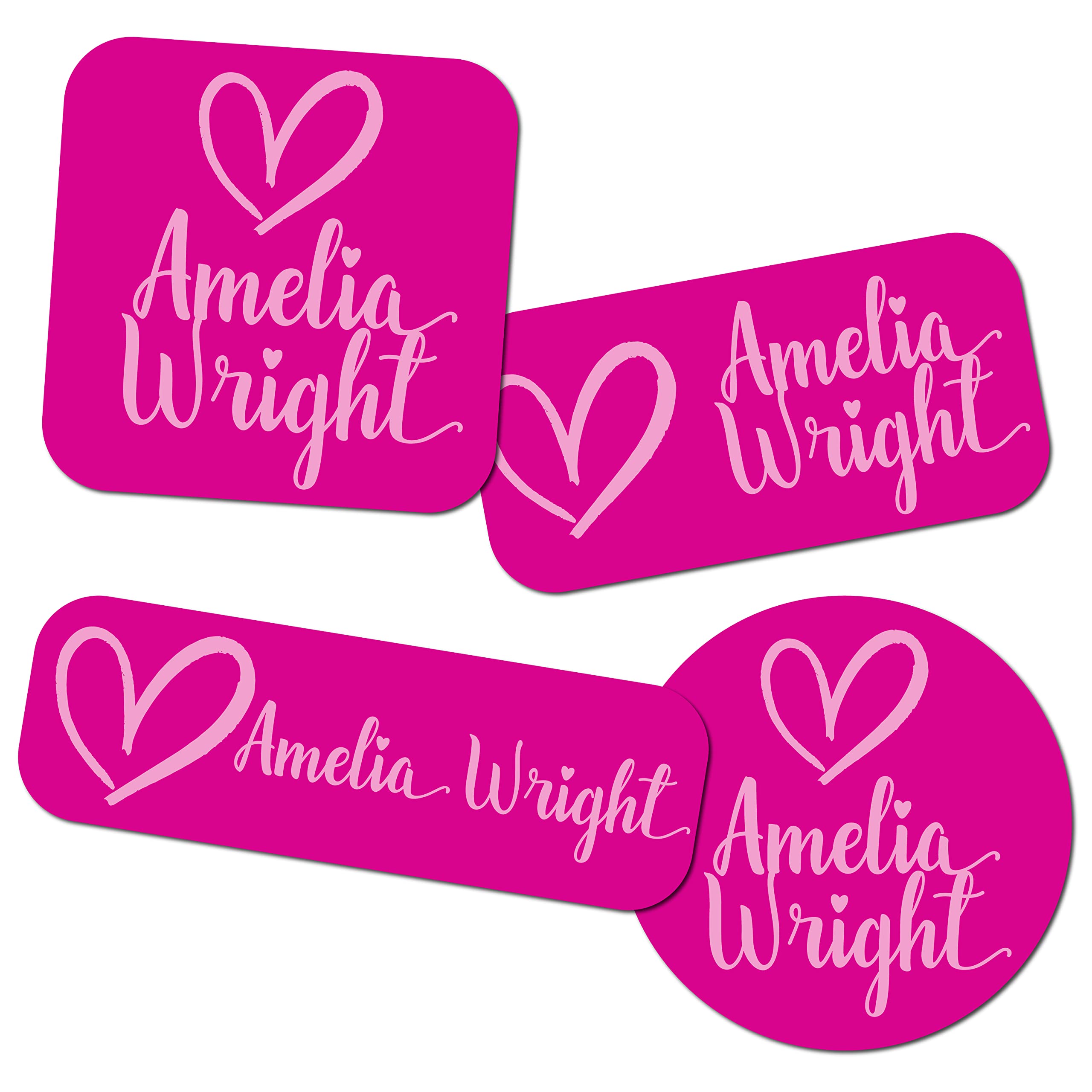 80 Pcs Personalized Daycare Name Labels for Kids - Waterproof School Supplies | 13 Design and 10 Font Options w/ 4 Different Shapes | Custom Name Stickers Kids Labels for Water Bottles - Heart