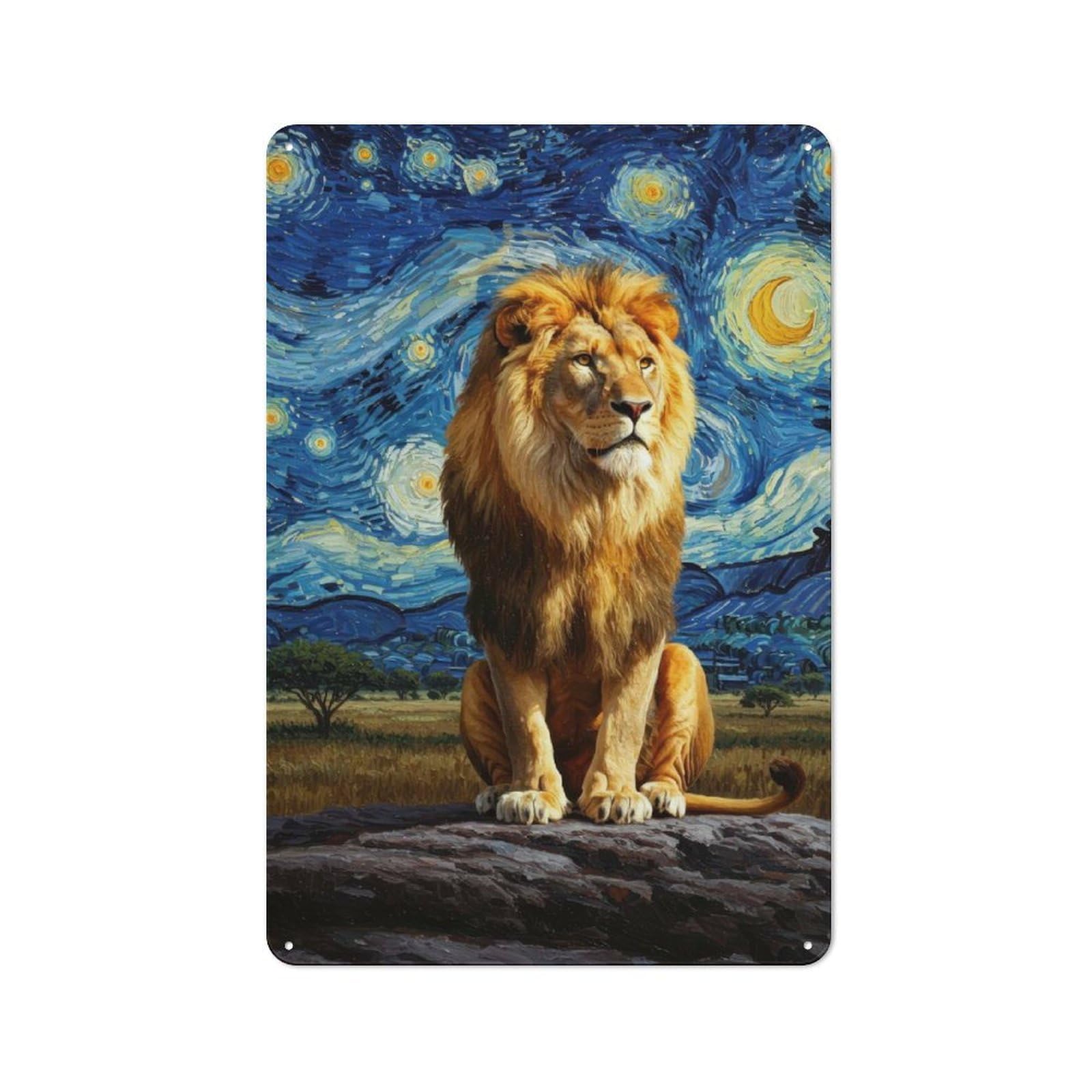 Junmoney Lion In Starry Night Style Retro Metal Plaque 30X20cm Featuring For Home Bar Wall, For Room Styling Across Home Bars And Entertaining Spaces