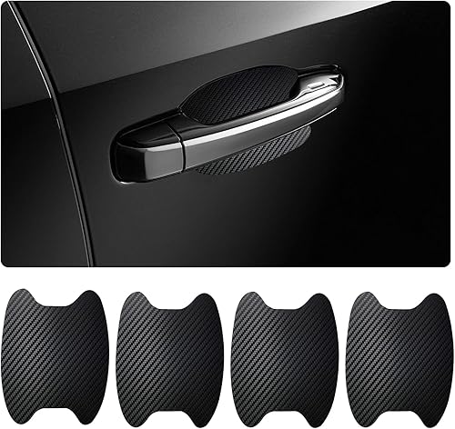 4 calcomanías para manija de puerta de automóvil, película protectora de fibra de carbono que no deja marcas, protector de taza de puerta automotriz