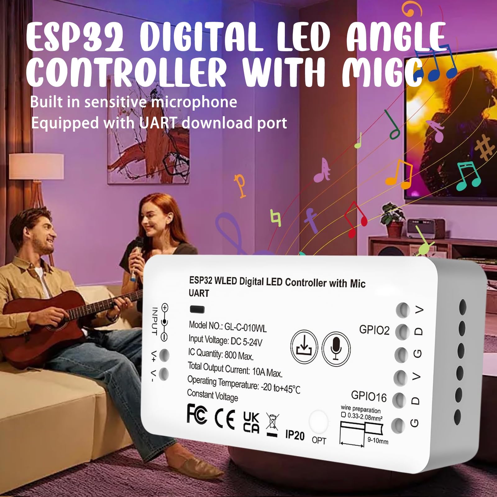 WLED Controller ESP32 Mit Mic Funktion, Digital LED Strip Light Controller, WLED Addressable Strip Controllers Für RGB/RGBW LED-Streifen DC5-24V (WS2811 GS8208 SM16703P SK6812 TM1814)