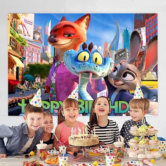 Zootopia Backdrop Birthday Decorations, Zootopia Birthday Banner Backdrop for Kids Birthday Party Supplies (5x3ft)