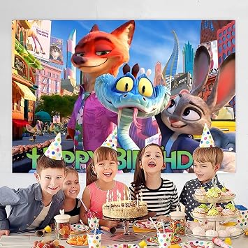 Zootopia Backdrop Birthday Decorations, Zootopia Birthday Banner Backdrop for Kids Birthday Party Supplies (5x3ft)