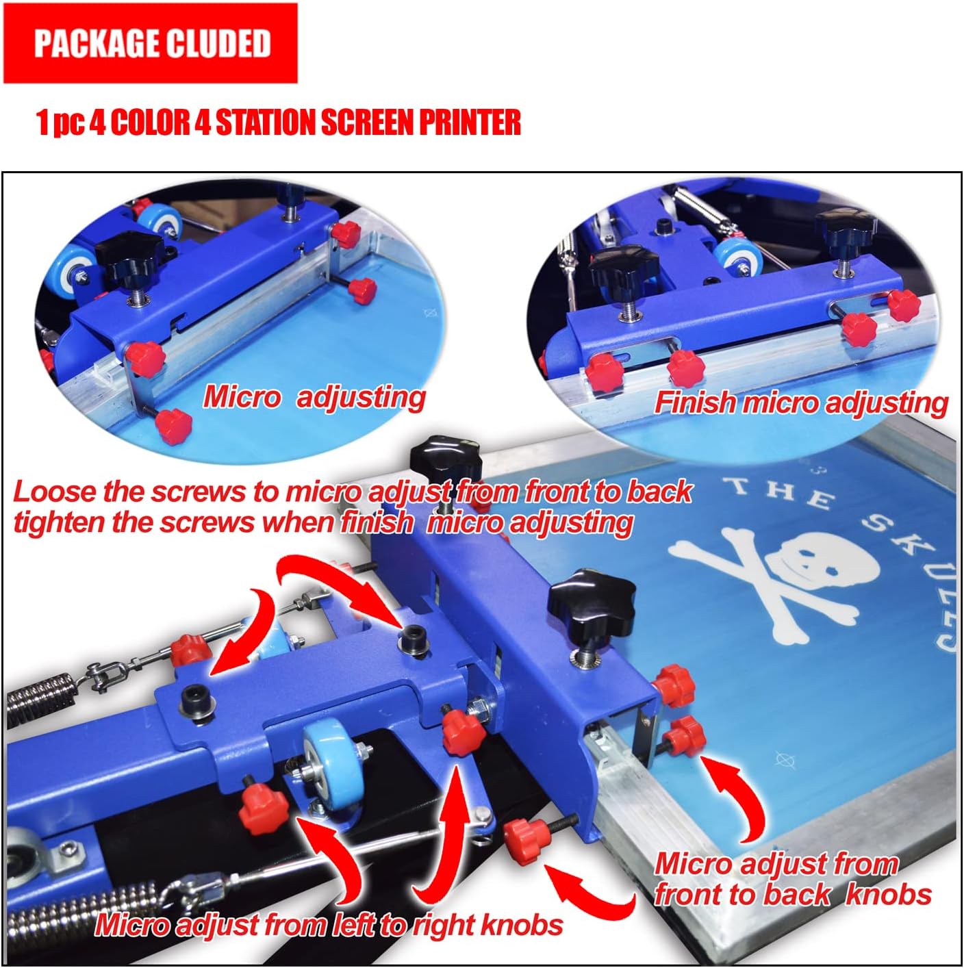 Screen Printing Kit Silk Printing Press Equipment Material Enhanced Precise Micro-Adjust 4 Color 4 Station Screen Printer for T-Shirt DIY