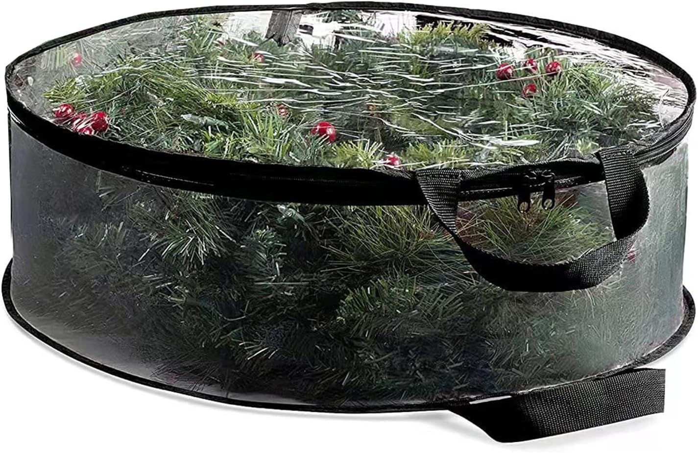 Clear PVC Christmas Wreath Storage Bag with Handle Impermeable Zippered Sorter for Holiday Decorations Clear Christmas Decoration Organiser with Zippers