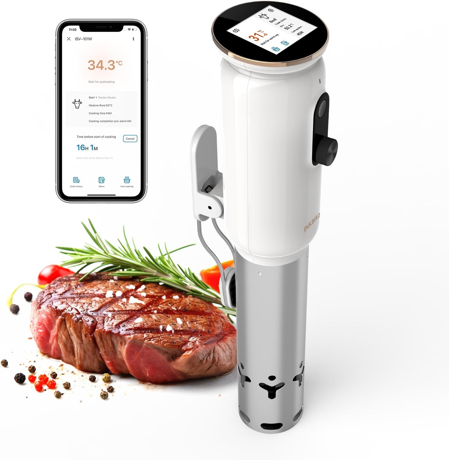 INKBIRD WiFi Sous Vide Machine ISV-101W, Precision Slow Cooker with 3D Water Circulation, 1000W Fast Heating Immersion Circulator, App Preset Menus, Accurate Temp Control & Smart Alerts, TFT Display