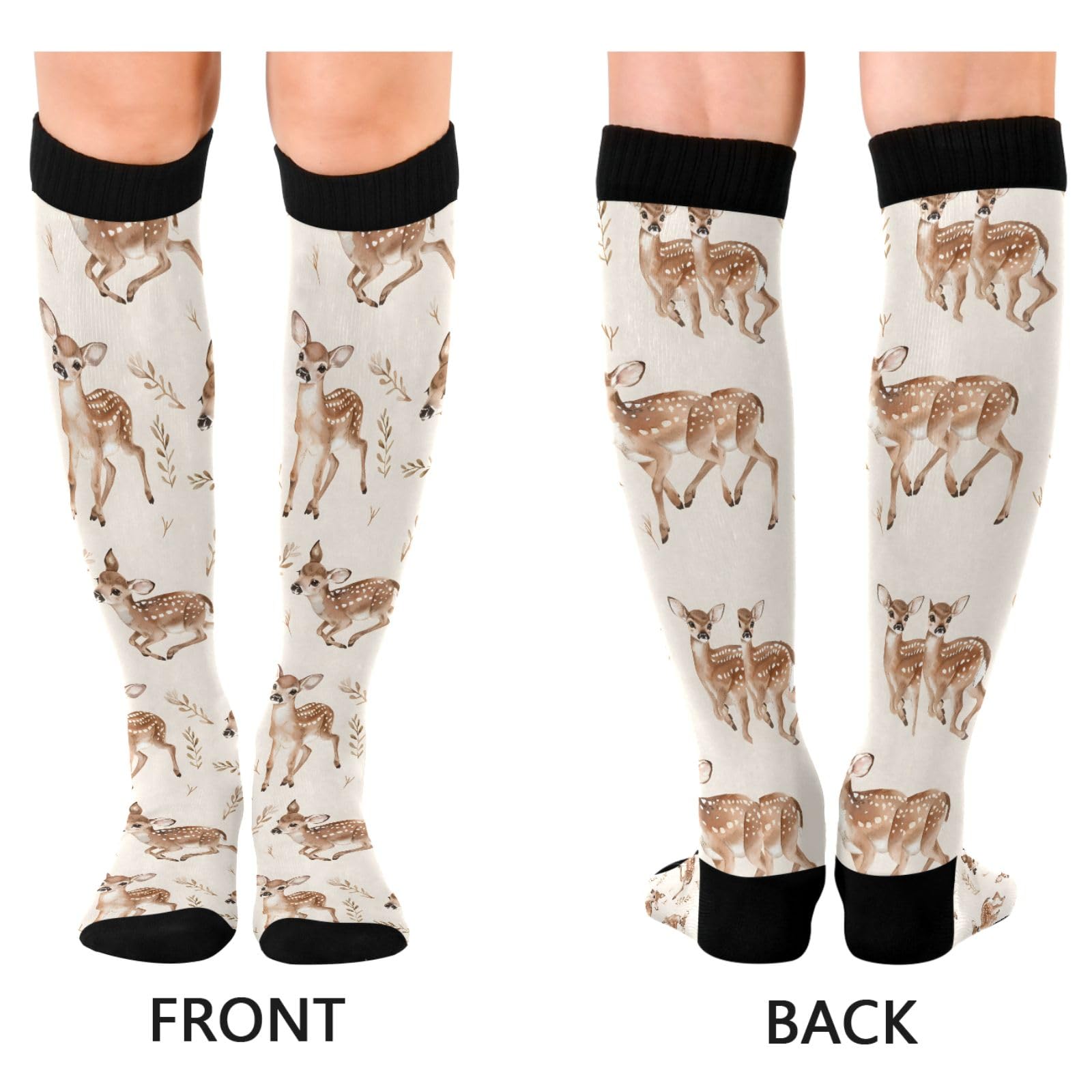 ALAZA Athletic Compression Socks Knee High Socks Stockings for Women Sika Deer Cute Running Circulation Sport Football