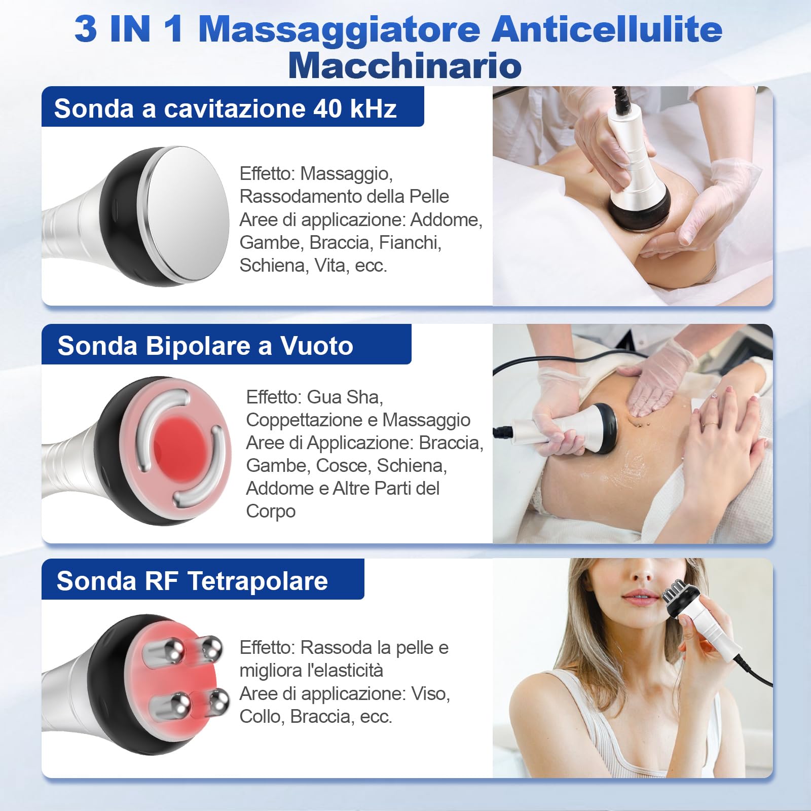 3 IN1 Radiofrequenza Viso e Corpo, 40k Massaggiatore Professionale Radiofrequenza Corpo Rassodanti e Tonificanti per il Viso Massaggiatore Vacuum