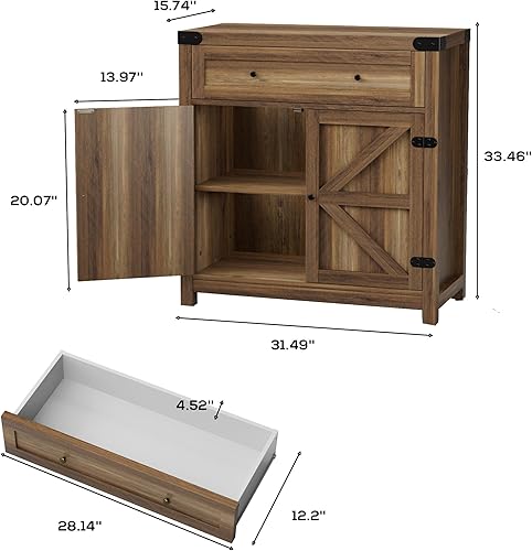 Miniatura 3 de JUMMICO Gabinete de barra de café, aparador de cocina de granja, gabinete de buffet con cajón y estante ajustable para puerta de granero de
