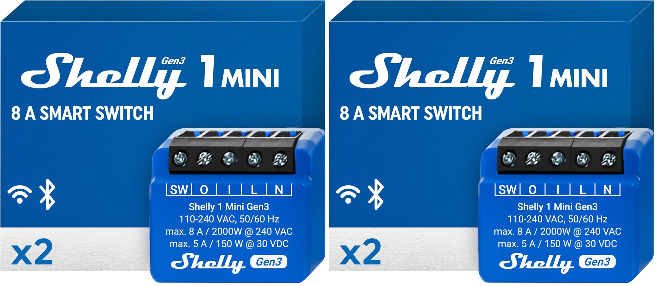 Shelly 1 Mini Gen3 - WLAN Smart Relaisschalter, 1 Kanal, 8A, Potentialfreier Kontakt, Lichtschalter, Garagentoröffner, Smart Home, Zeitschaltuhr, Kein Hub Erforderlich, Alexa & Google Home (2 Stück)