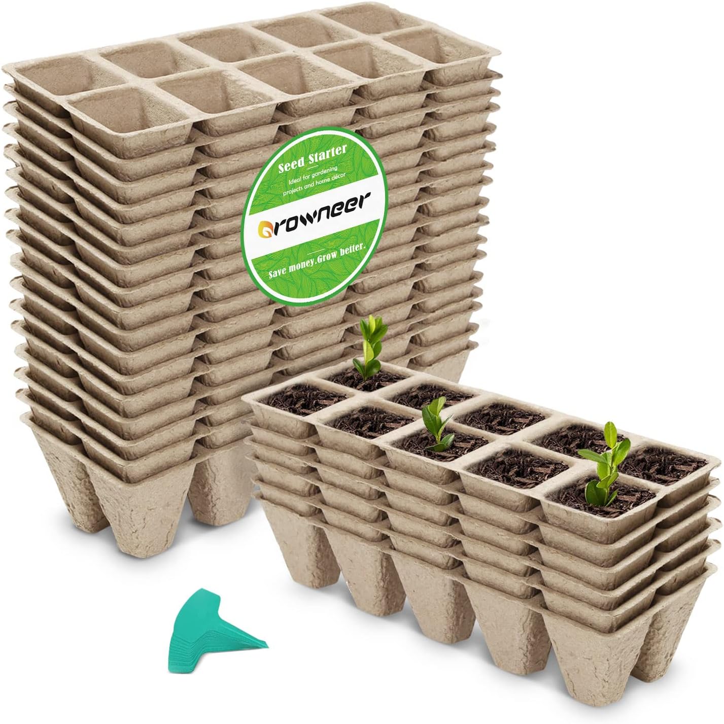 GROWNEER 240 Cells Peat Pots Seed Starter Trays, 24 Packs Biodegradable Seedling Pots Germination Trays, Organic Plant Starter Kit with 15 Pcs Plant Labels