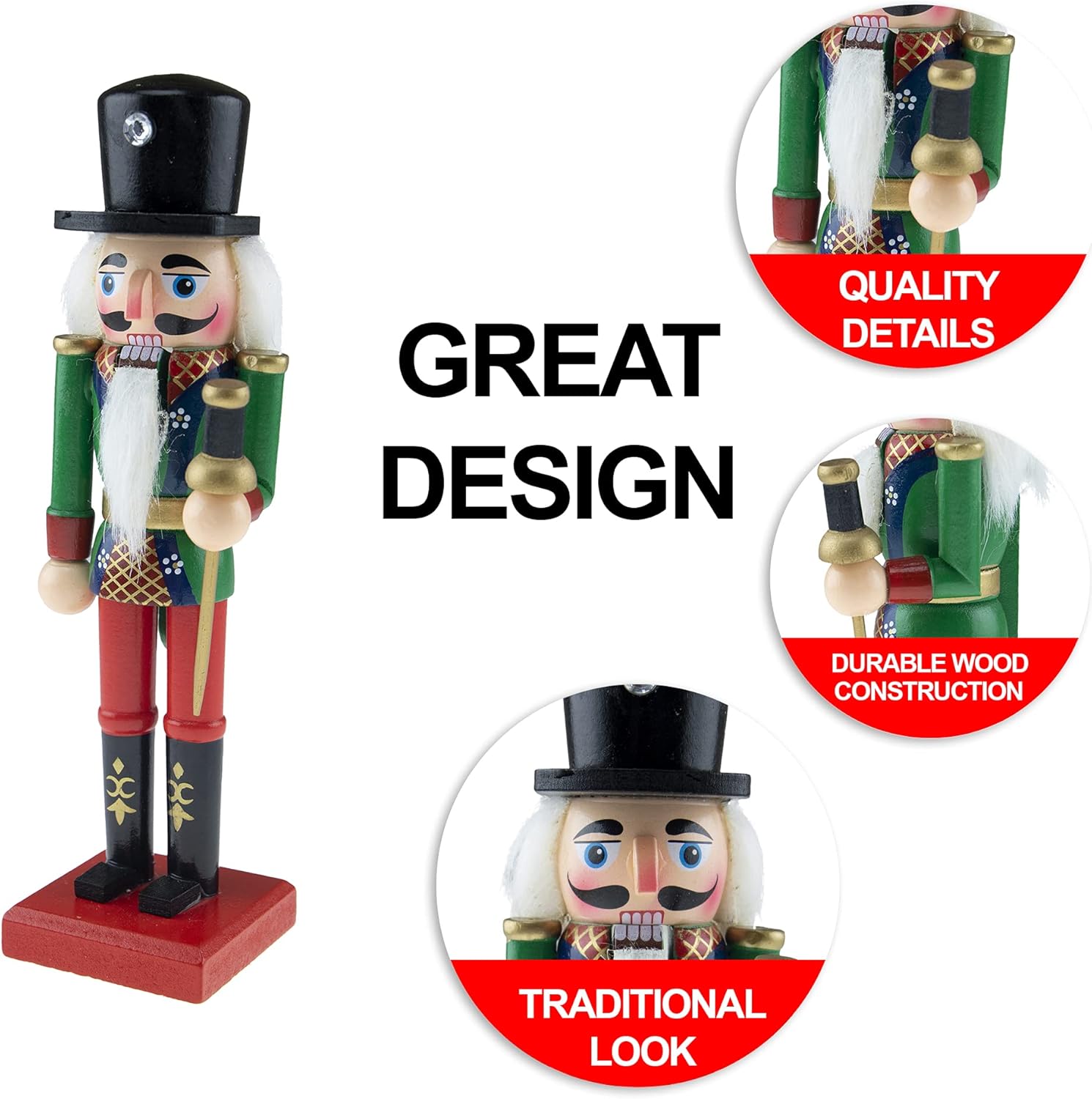 Clever Creations Green Gentleman 8 Inch Traditional Wooden Nutcracker, Festive Christmas Décor for Shelves and Tables