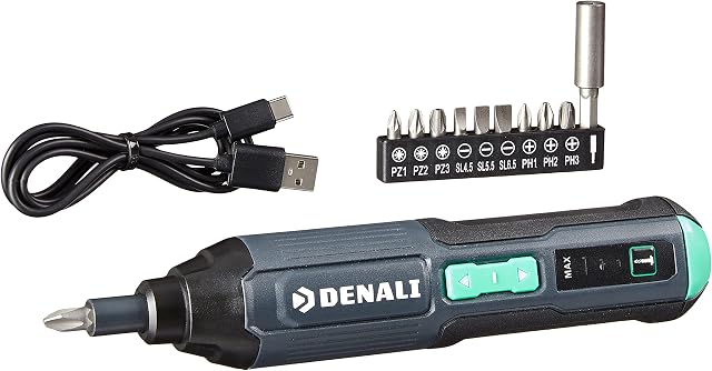 Amazon Brand Denali by SKIL Rechargeable 3.6 V (4 V Max) Cordless Stick Screwdriver with 10-Piece Bit Set and USB Cable