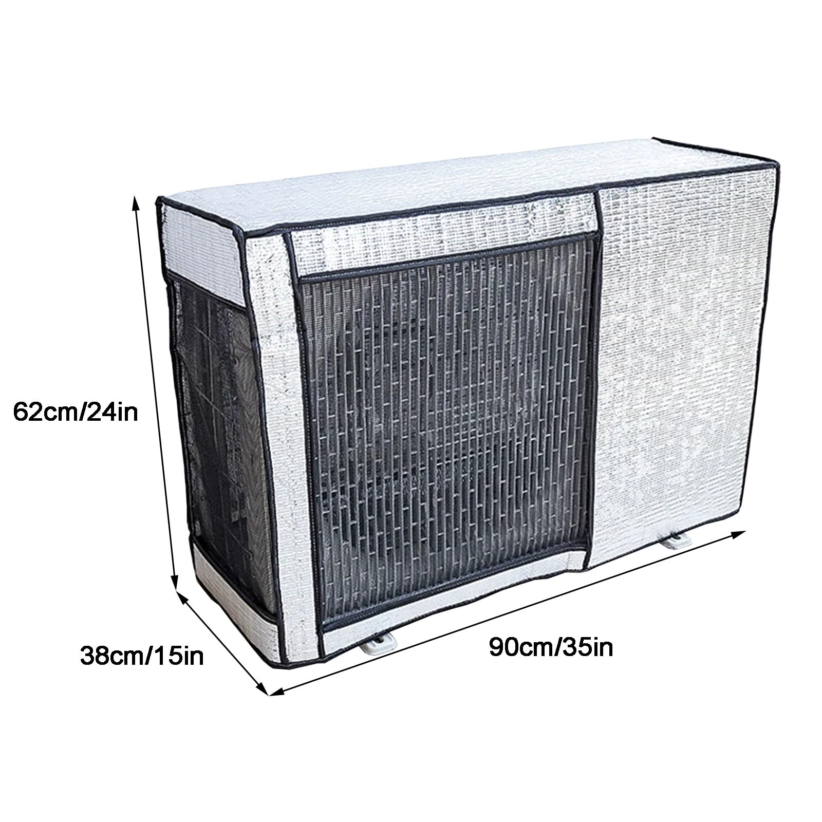 Funda Protectora para Aire Acondicionado Exterior, Resistente a la Intemperie, de Papel de Aluminio con Malla Transpirable y Banda elástica para Unidades de Bomba de Calor (90x62x3