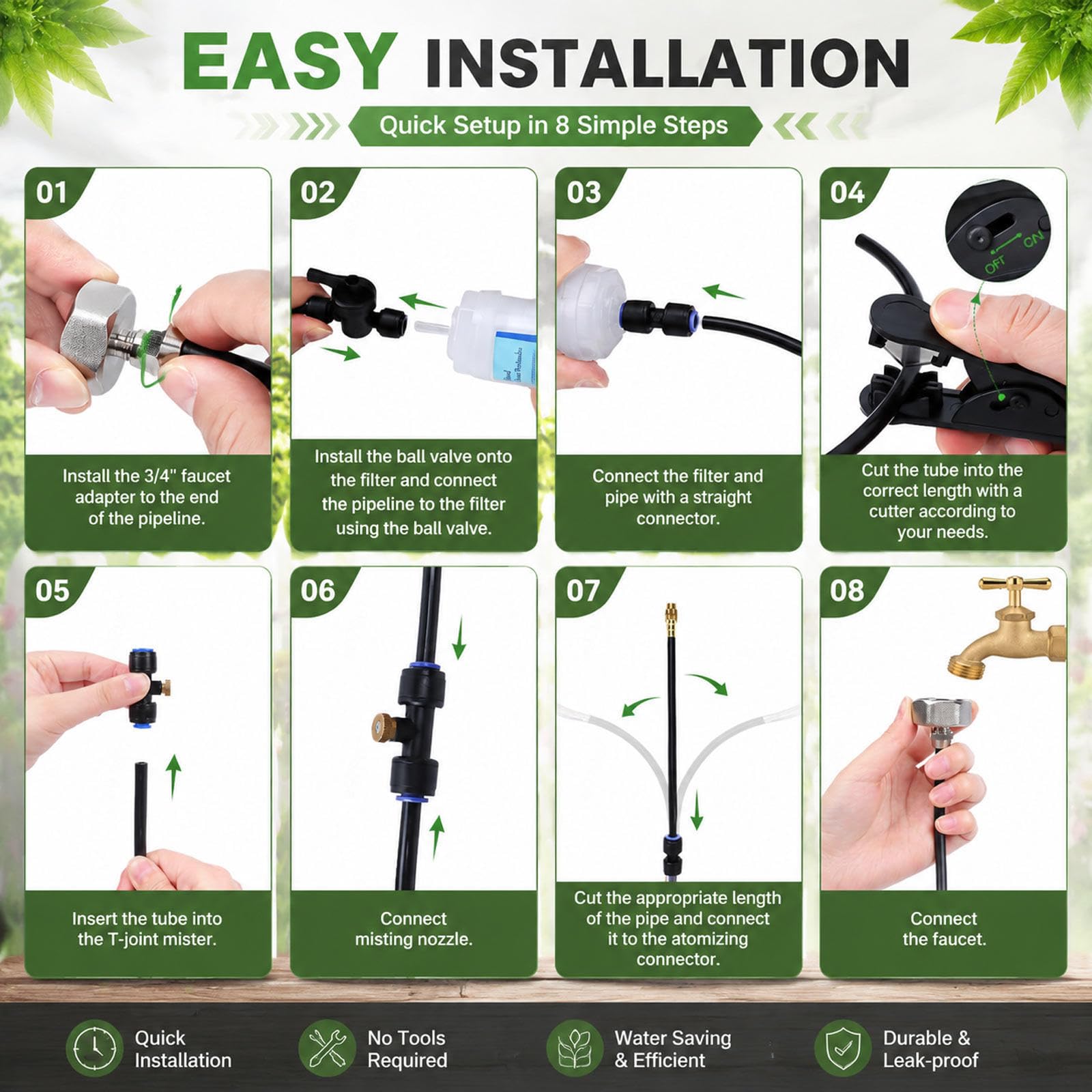 Condensador AC Kit Nebulizador Terraza, Eco-Compresor Nebulizador Terraza con Programador, Fácil Montaje Sistema Nebulizador Condensador Anti-Sol