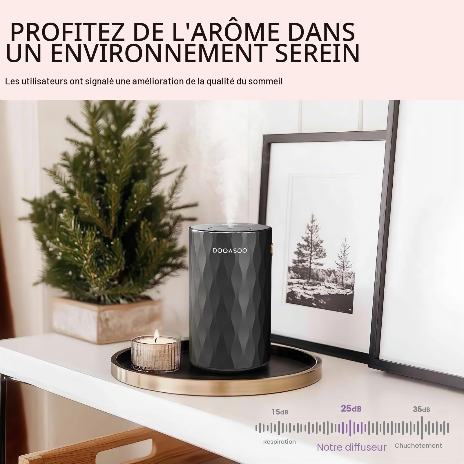 Diffuseur d'arômes sans fil - Structure en aluminium - Batterie 96H et 25 dB silencieux - Diffuseur d'huiles essentielles avec minuterie et 4 niveaux - Idéal pour voiture, bureau et chambre à