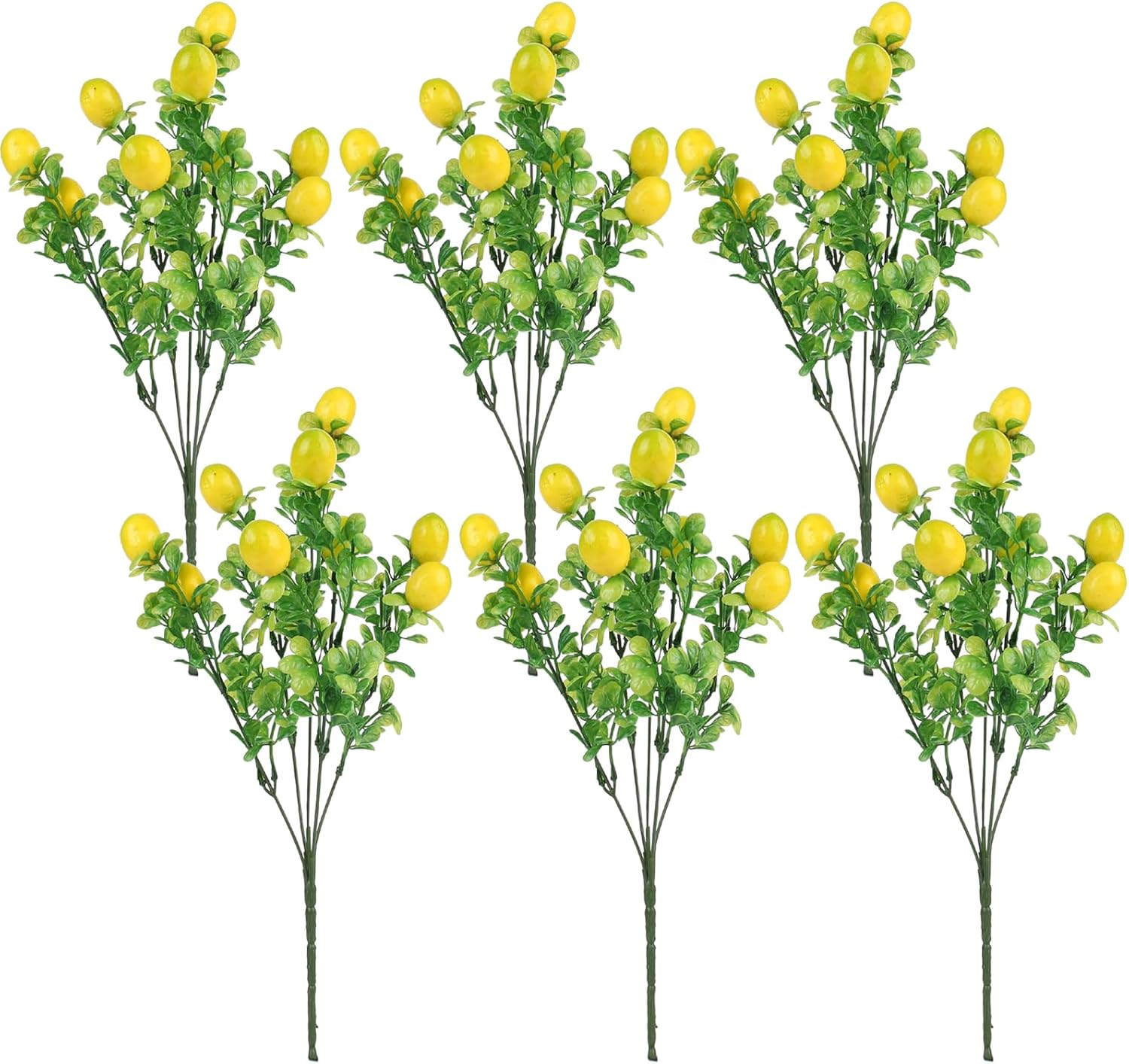 6Pcs Artificial Lemon Branches, Fake Lemon Stems with Green