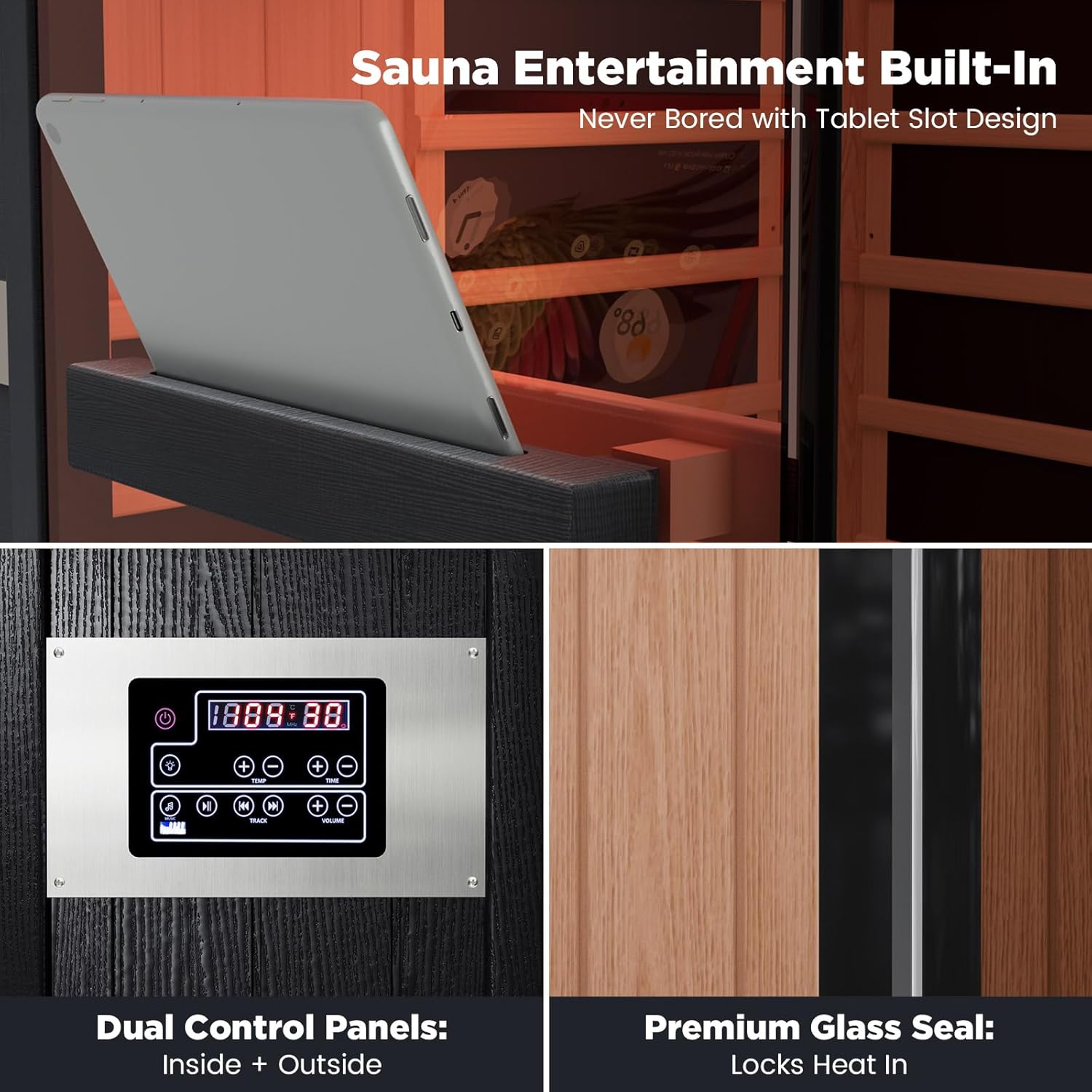 OnxyEdge 2-Person Full Spectrum Infrared Sauna, Himalayan Salt Rocks Plus 12 * 12" Red Light Therapy & 2 Built-in Speakers, 2000W - 120V Indoor Hemlock Dry Sauna with Dual LED Controls for Home & Gym