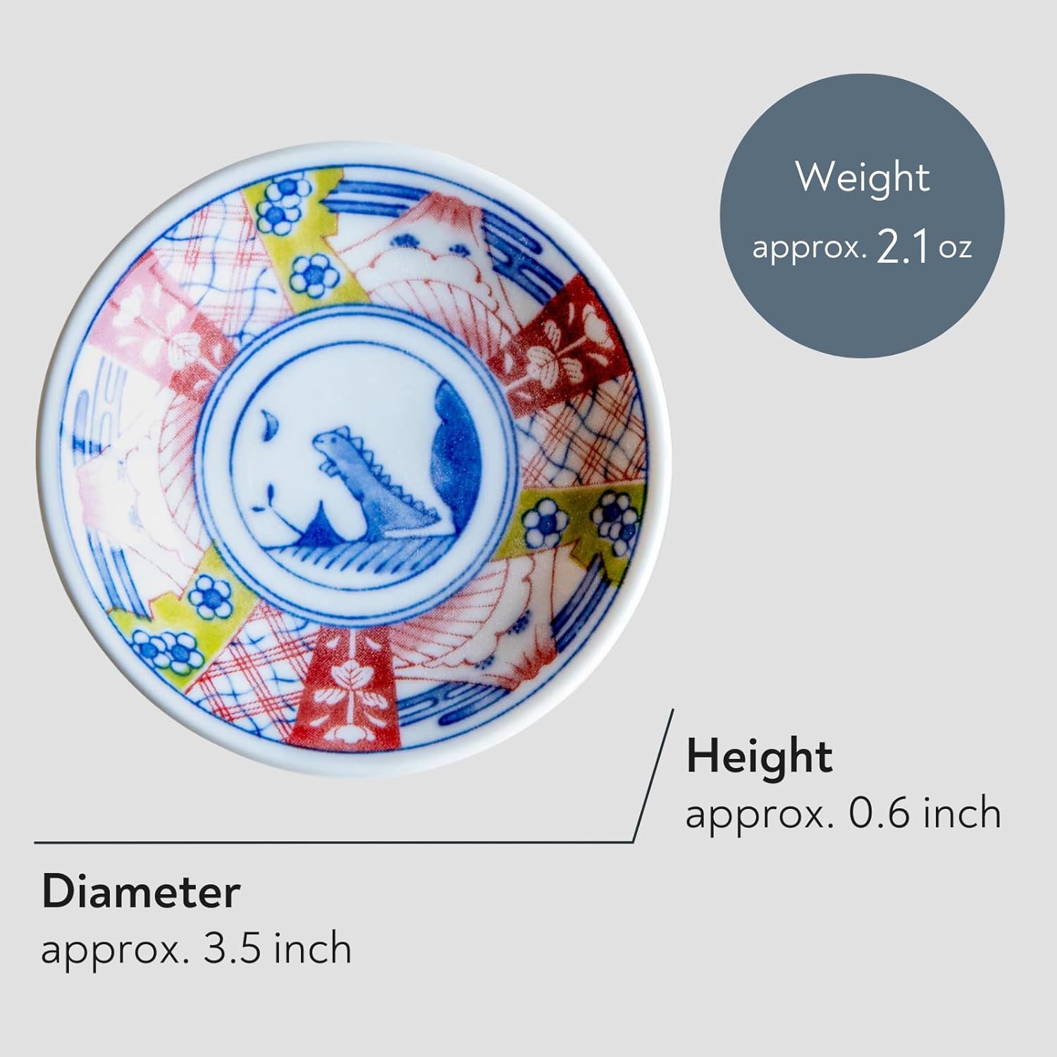 Dinosaur Soy Sauce Dish Set of 4, 3.5 inch Japanese Porcelain Mini Plates for Dipping, Sushi & Condiments, Mino Ware, Crafted in Japan, Gift Boxed, Microwave & Dishwasher Safe