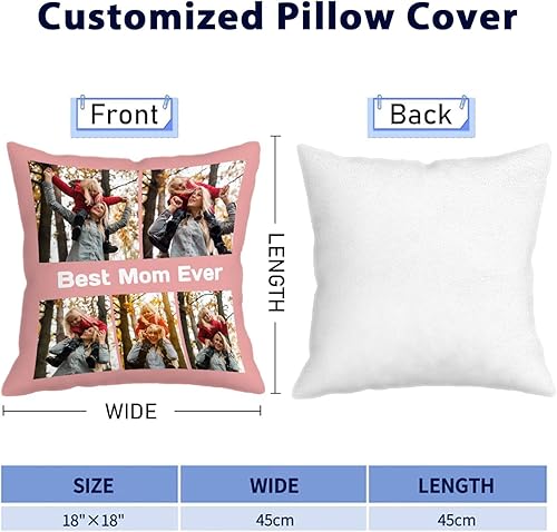 Miniatura 4 de Personalized Best Mom Ever Pillowcase Gift  Custom Photo Collage Throw Pillow Cover, Great for Family, Couples, Christmas, Birthday, Valentine's &