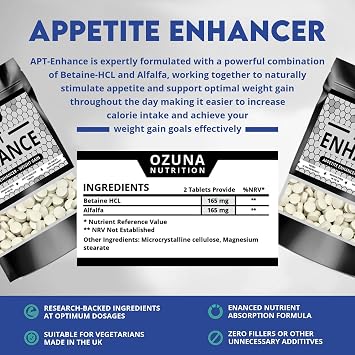 APT Enhance Appetite Stimulant - Max Strength Appetite Booster for Weight Gain - Natural Appetite Support to Increase Food Intake - 100 Easy-to-Swallow Tablets