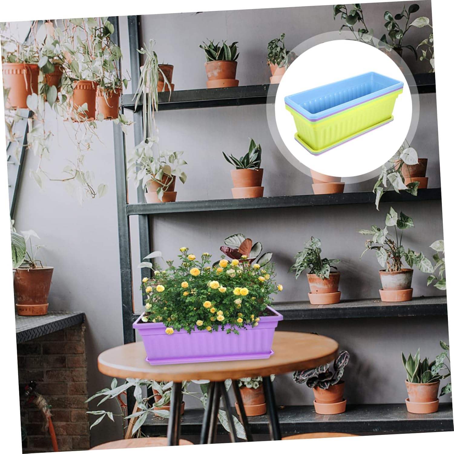 4sets Hanging Planter Tray Window Boxes for Indoor Plants Flower Pots Garden Decor Scratch Sunlight-Resistant