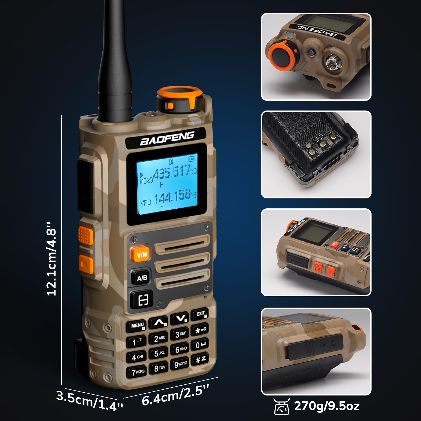 BAOFENG Walkie talkie K63 6W, przenośne radio amatorskie UHF/VHF/1,25 m, AM/FM, bateria 2600 mAh, 999 kanałów, bezprzewodowe kopiowanie częstotliwości, odwrócona częstotliwość repeatera, kamuflaż