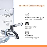 Vista 4 de 2 Pack1Gallon Glass Drink Dispenser with Stand&Bamboo Lids&Fruit Infuser,304 Stainless Steel Leak-Proof Spigot,Beverage Dispenser for Parties,Water