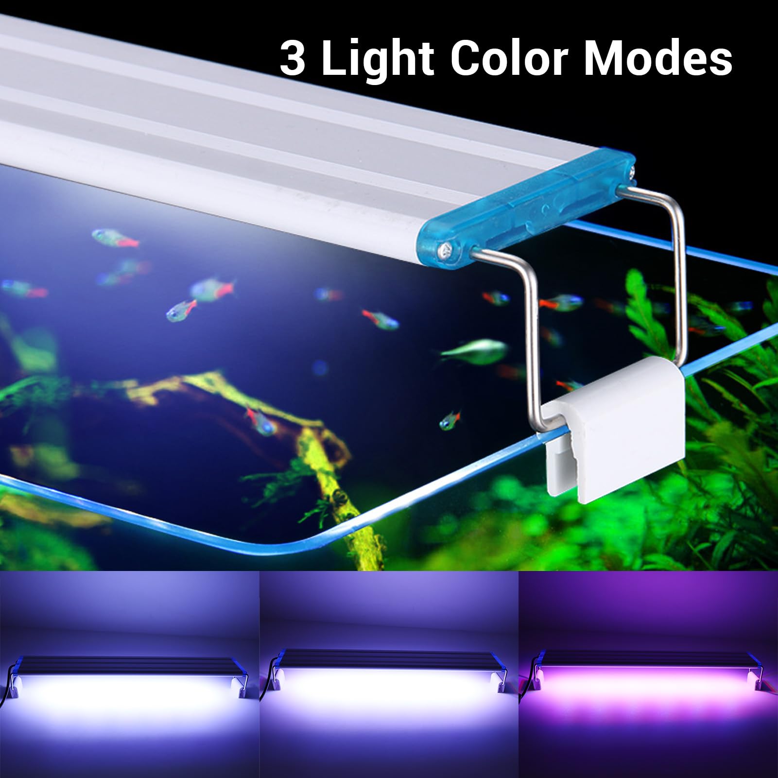 Tnfeeon Luce per Acquario a LED Illuminazione a 3 Colori per Boccia per Pesci con Staffe a Clip, Adatta per L'abbellimento Domestico (Spina UE 38 cm/15,0 pollici)