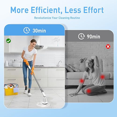 Miniatura 8 de Marchpower Limpiador eléctrico giratorio, cepillo de limpieza inalámbrico con 6 cabezales de cepillo reemplazables, 2 velocidades, mango desmontable