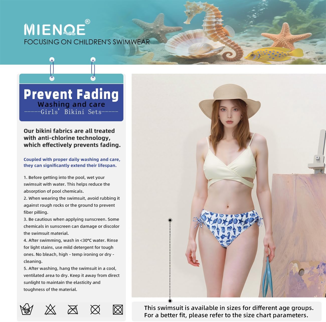 MIENOE Teen Girls Two-Piece Bikini Swimsuits | Removable Chest Pad Nylon Swimwear Kids Size 6-17 Years - Image 6