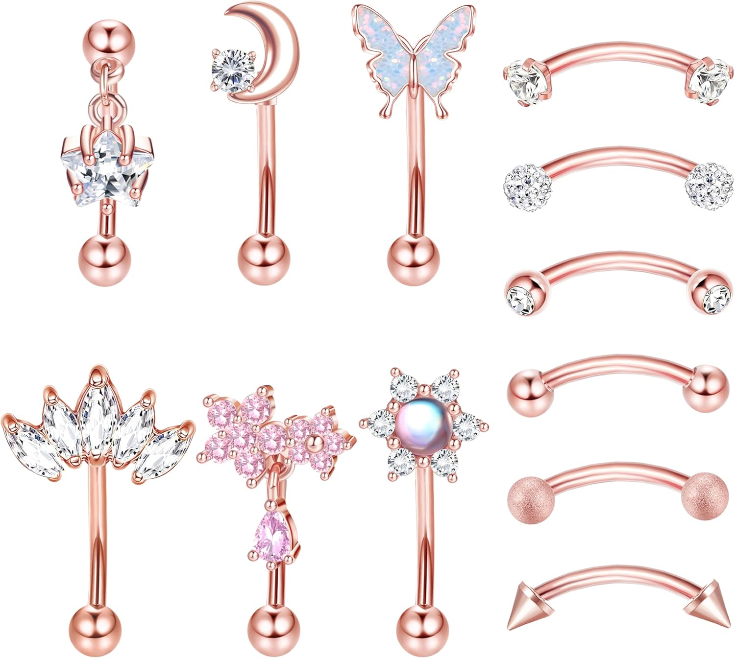 Drperfect 12 PCS Rook Piercing Jewelry Rook Earrings for Women Men Eyebrow Rings 16G Stainless Steel Curved Barbell Dangle CZ Belly Lip Ring Cartilage Daith Surface Tragus Piercing Jewelry