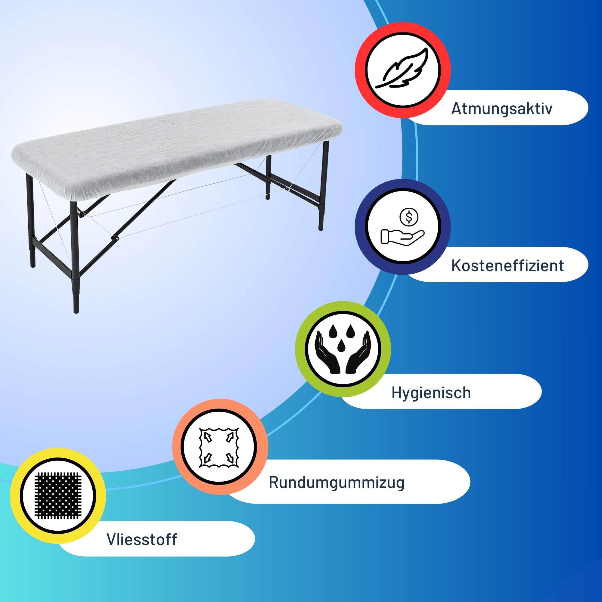 50 Stück Einweg Spannbezug 60×180 cm bis 80×210 cm, Spannlaken, Einwegbezüge mit elastischem Band, Einweg-Spannbettlaken aus Vliesstoff 15 g/m², Einweg Auflage für Massageliegen, Behandlungsliege