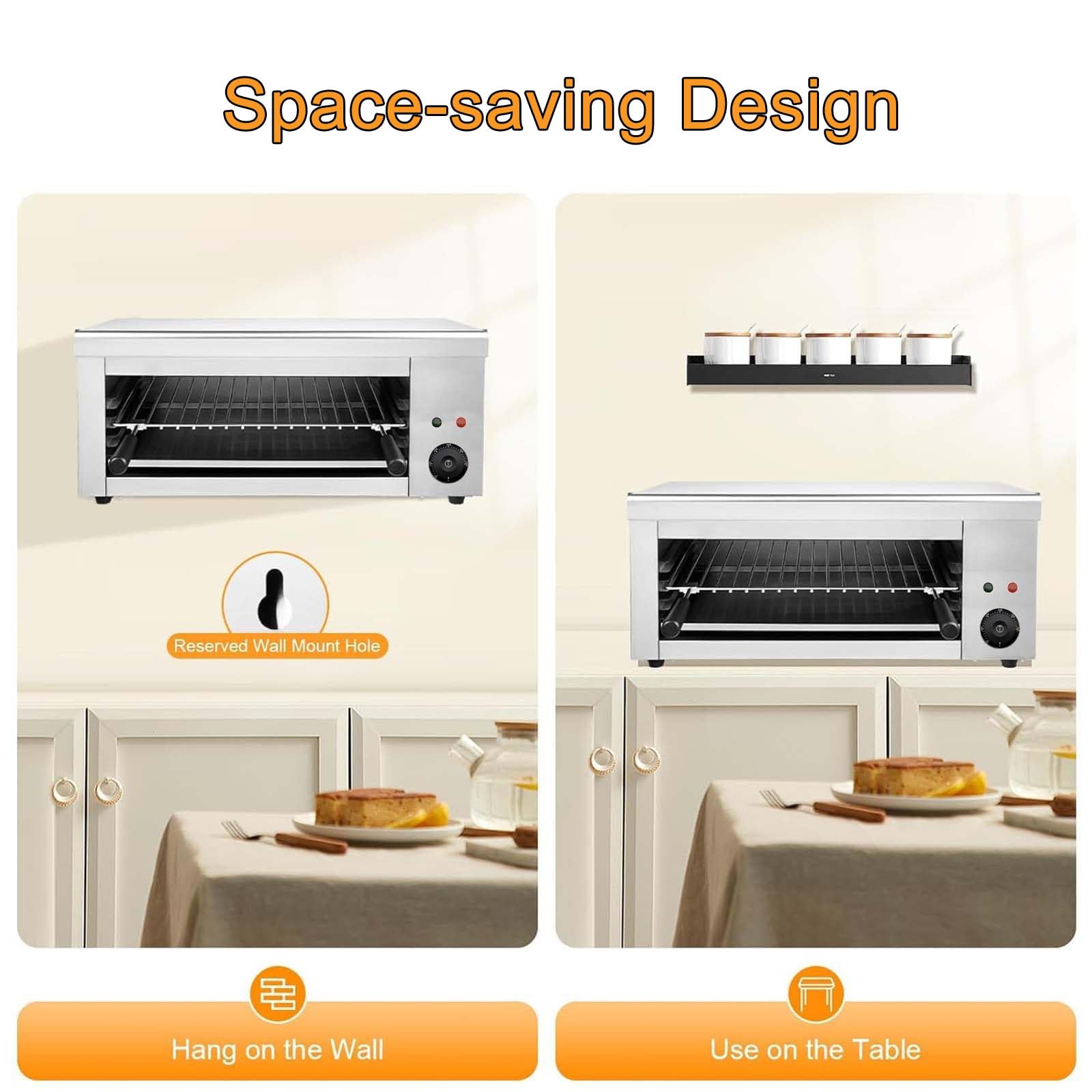 Salamandra Eléctrica Profesional De 2000 W, Gratinador De Acero Inoxidable con Temperatura De 50–300 °c, Parrilla Ajustable En 4 Alturas Y Bandeja Recogegotas