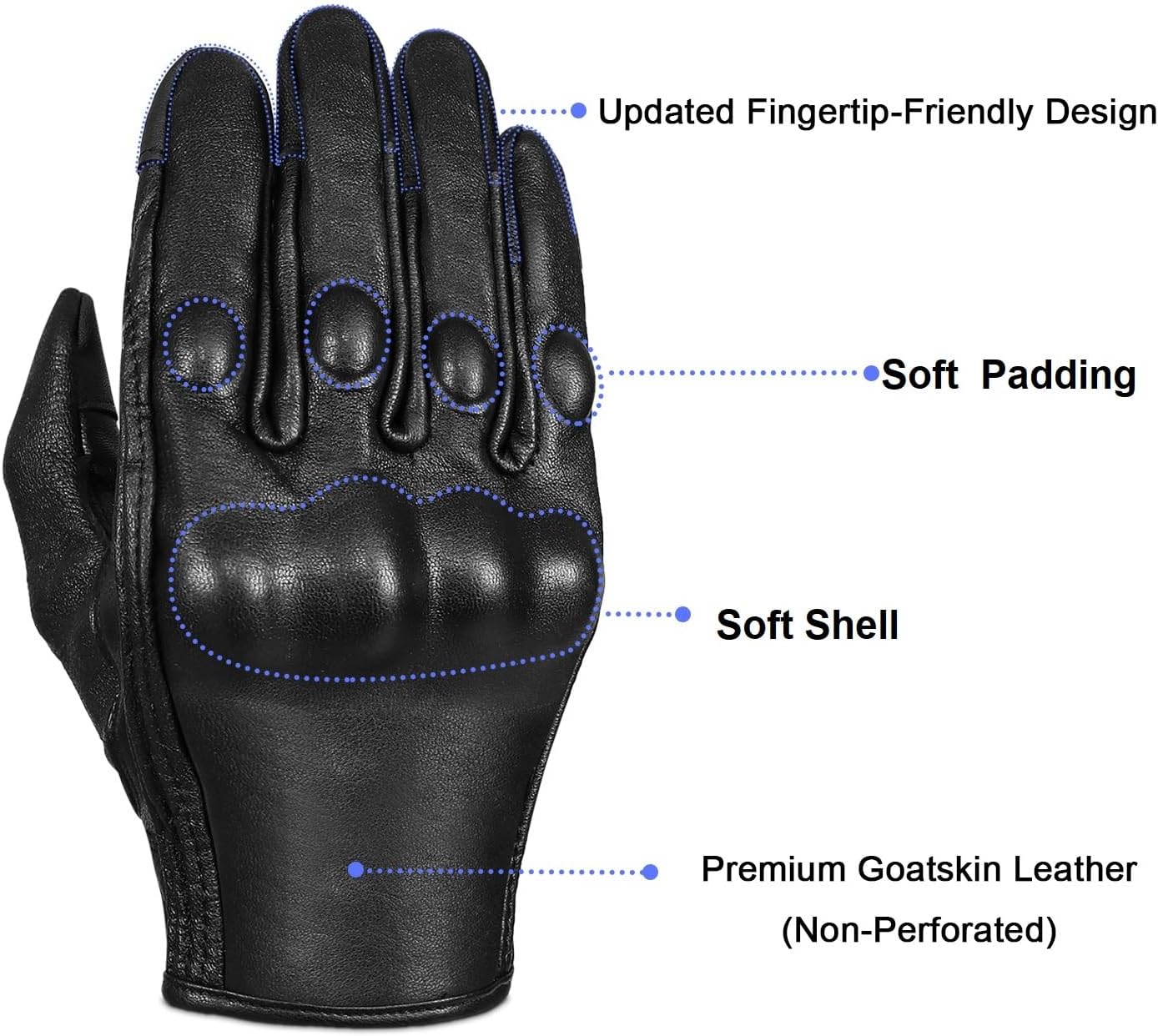 Full Finger Goat Skin Leather Touch Screen Motorcycle Gloves Men/Women S,M,L,XL,XXL (Non-Perforated, XL) - Image 2