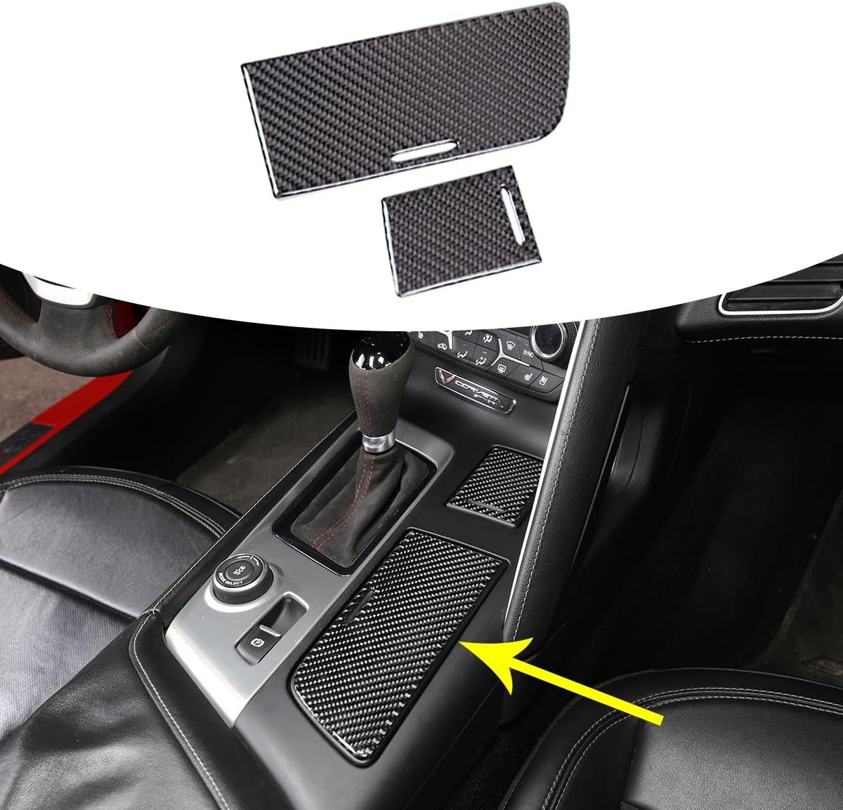 Car Center Console Cup Holder Panel Trim Cover Sticker,Fit for Chevrolet Corvette C7 2014-2019 Real Soft Carbon Fiber Auto Decoration Accessories 2PCS (Black Carbon Fiber)