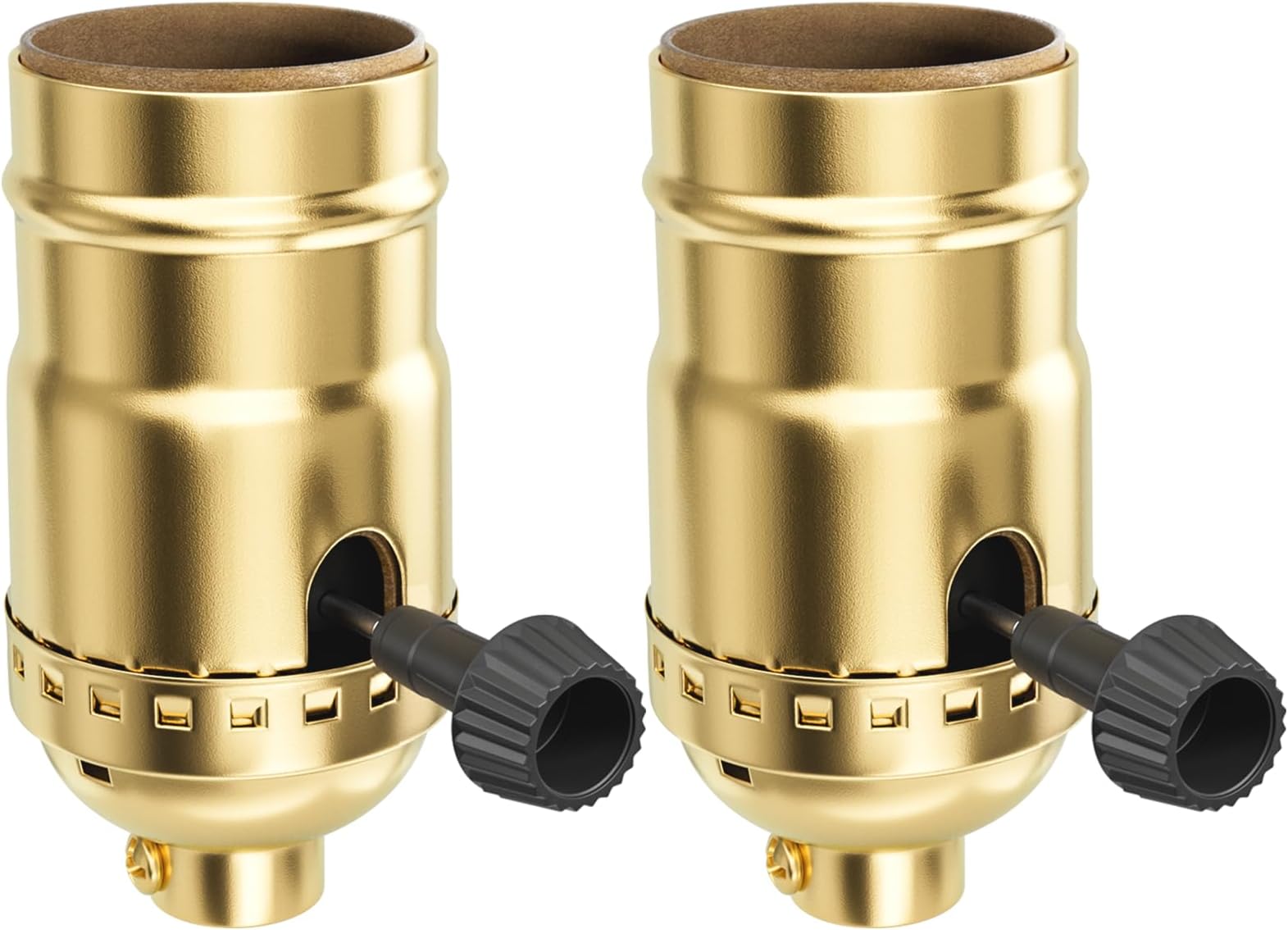 DiCUNO UL Listed 3-Way Lamp Socket Replacement, E26 Standard Threaded Base Light Socket, Turn Switch Knob for Low-Medium-High Light Settings, Table, Floor Lamp Repair Kit, 2-Pack, (Gold)