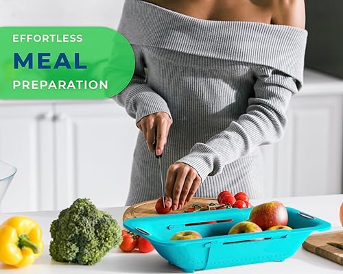 Miniatura 5 de Colador sobre el fregadero de Comfify - Colador de cocina elegante y moderno - Uso con pasta, verduras, granos, arroz y bayas y frutas - Azul pavo