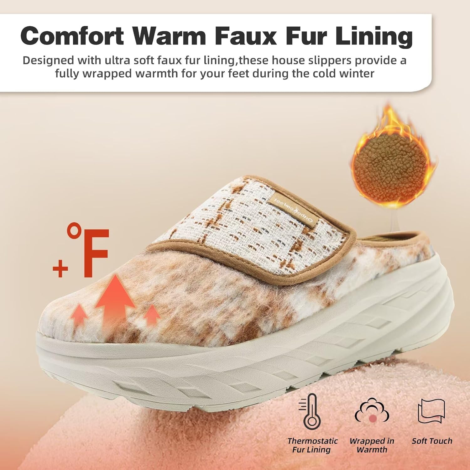 Women's Orthopedic Diabetic Wide Slippers: Comfortable Arch Support Plantar Fasciitis Walking Shoes, Casual Flat Feet Winter Warm Hook and Loop House Slip On Loafers for Foot and Heel Pain Relief - Image 2